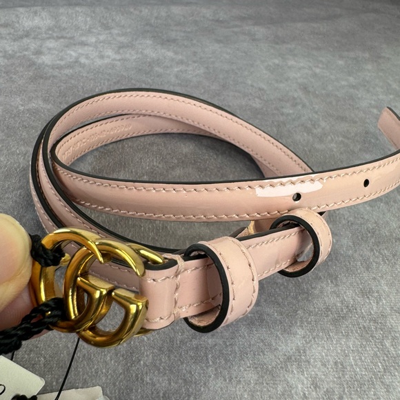 Gucci Slim Patent Powder Pink Leather Marmont Double G Belt 707327 105/42 - Picture 2 of 11